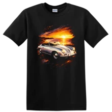 Camiseta Clásica Convertible  356 Old Car Sunset Coastal - Negro - Ver 1