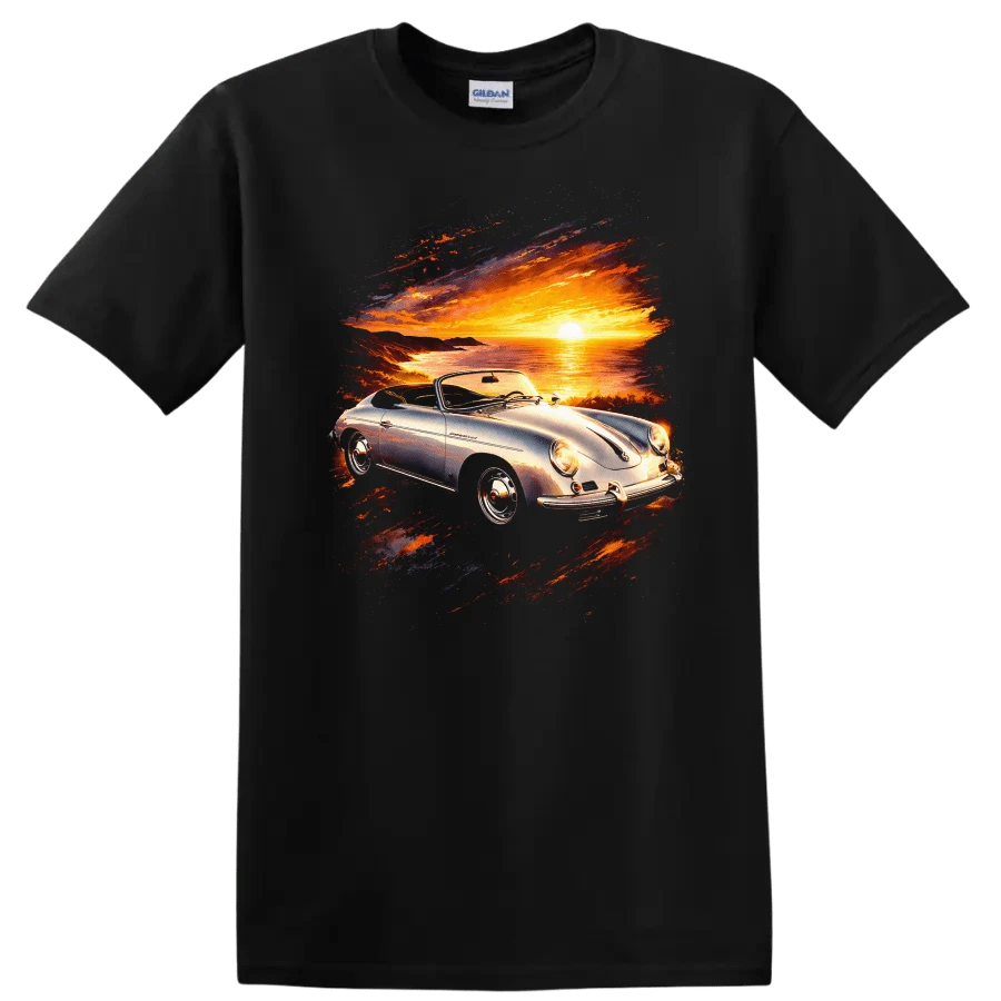 Camiseta Clásica Convertible 356 Old Car Sunset Coastal - Negro - Ver 1
