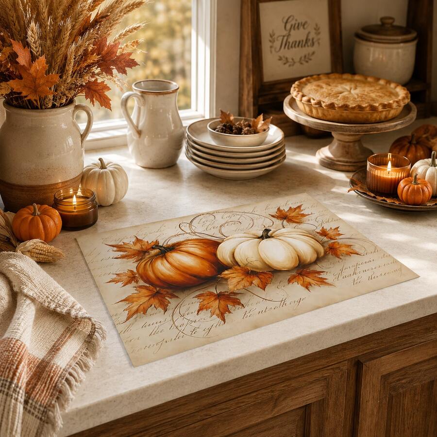 1pc Pumpkin Pattern Printed Diatomaceous Earth Kitchen Drain Mat, Absorbent Dish Drying Mat, Coffee Machine Mat, Dishwashing Mat, Sink Mat, Kitchen Countertop Protector, Suitable For Cups, Plates, Tableware And Kitchen Decor - Multicolor - View 1