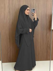 Set 2 Potong Khimar + Abaya, Longgar dan Nyaman, Praktis dan Cepat, Pakaian Muslim untuk Wanita, Cocok untuk Pemakaian Sehari-hari dan Sholat, Sepanjang Musim - MultiWarna - View 16