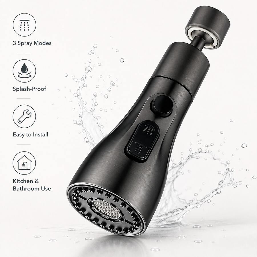 OCTAVO (1 Piece) High-Quality Three-Way Adjustable Splash-Proof Kitchen Faucet: Sturdy Structure, Easy To Operate, Perfect For Precise Watering And Cleaning! Home Bathroom Decoration, Autumn Decoration, Back-To-School Season - Black - View 1