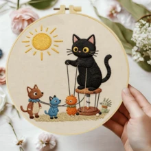 1PC 20*20cm/7.9*7.9in,Black Cat Embroidery Kit, DIY Handmade Embroidery Set For Adult Beginners, Home Gift, Women's Sewing Gift, Including User Manual, Printed Pattern Fabric, Embroidery Frame, Needle And Thread. - Black Cat - View 15