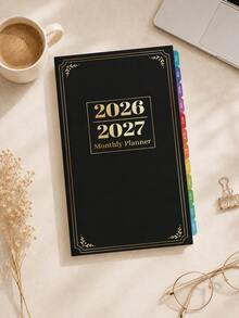 BUBU 2026-2027 A6 週計畫與月計畫手帳本，附彩色索引分頁標籤、筆記頁與優先順序管理，年度規劃校園用品辦公用品 - 黑色 - 查看 7