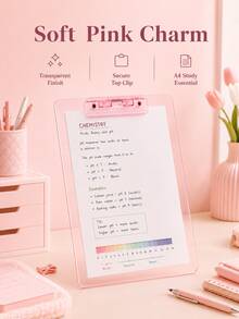 1pc Multicolor Transparent Acrylic A4 Clipboard, Built-In Ruler And Pen Clip, Hanging Hole Document Writing Board, Practical Gift, Study And School Supplies, Popular Desktop Office File Storage Organizer - Multiple Styles - View 2