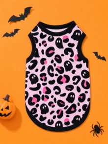 1pc Halloween Leopard Print Ghost Pattern Pet Vest, Casual Fashion, Heat-Insulating, Breathable, Physical Anti-Shedding, Suitable For Cats And Dogs, Indoor And Outdoor - Multicolor - View 12