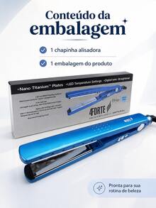 Kit 2 Chapinhas Alisadoras de Cabelo com Controle de Temperatura para Alisar e Modelar - Azul - Visão 5