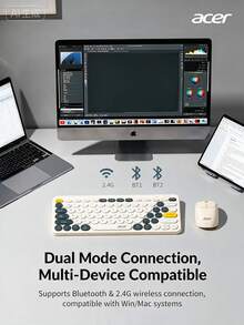 Acer Keyboard Tunggal OKR250, Warna Krem, Konektivitas Nirkabel Bluetooth 2.4GHz Dual-Mode, Dapat Diisi Ulang, Pengoperasian Senyap, Cocok untuk Penggunaan Kantor, Laptop, dan Komputer Desktop. - View 3