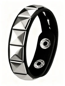 Rivet PU Leather Bracelet Set, Dark Punk Rock Style Wrist Accessory, Featuring Pyramid Studs, Round Rivets, Braided Rope, Chain And Skull Decor, Suitable For Music Festivals, Daily Street Wear And Gothic Theme Parties, Snap Button Adjustable For Multi-Style Layering To Create Cool Looks, Premium Holiday Gift For Lovers, Halloween Bracelet Accessory - Black - View 7
