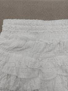 Shorts acampanados con volantes de unicolor y cómodos, shorts mini blancos sexys y de moda para el verano en tallas grandes - Blanco - Ver 8