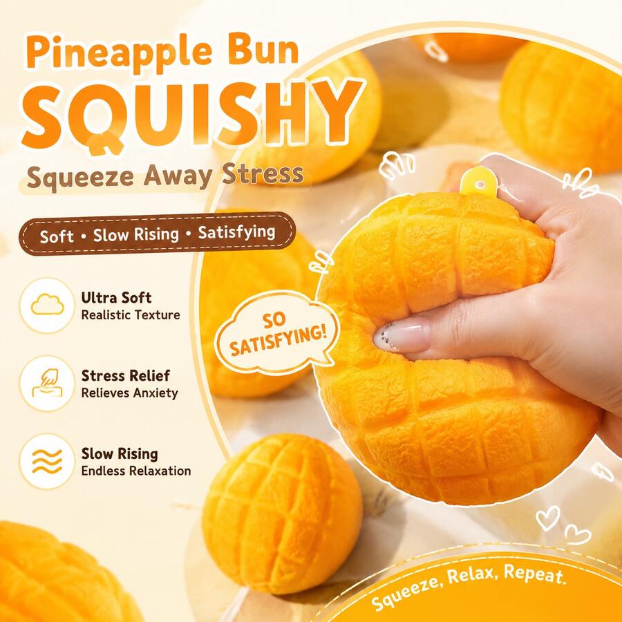 1pc Popular Pineapple Bread Toy, Crisp Clicking Sound, Loud Clicky ASMR, Crunchy Texture Feel, Slow Rebound Cute Bread Shape Desktop Toy, Suitable For Adults, Party Favors, Birthday And Holiday Gifts - Multicolor - View 1