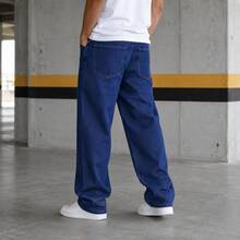 Men's Regular Fit Wide Leg Jeans - Dark Blue Jeans - Azul Escuro Jeans - View 4
