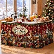 Christmas Tablecloth, Reindeer Forest Gift Print, Rustic Farmhouse Style Holiday Polyester Tablecloth, Suitable For Christmas Party, Dining Table Decor, Family Dinner And Winter Home Decor - A - View 3