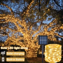 1 Set Outdoor Solar String Lights, Fairy Lights - 300/200/100/50 LED Outdoor Small Lights, IP44 Waterproof Rating, 8 Modes Selectable. Copper Wire String Lights, Suitable For Garden, Yard, Tree Decoration, And Christmas Or Wedding Celebration Decor - Solar Copper Wire Lamp - View 1