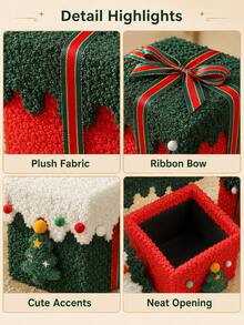 Cute Christmas Snowflake Plush Gift Box, Reusable Reindeer Decor Christmas Eve Apple Holder, Soft Holiday Storage Box, Suitable For Holiday Gifts, Friends And Children Gifts - Multicolor - View 10
