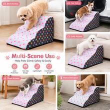 Escaleras para mascotas de franela con estampado de corazones rosas, escalones de espuma con pendiente para sofá y cama, para gatos y perros pequeños - Rosa - Ver 4