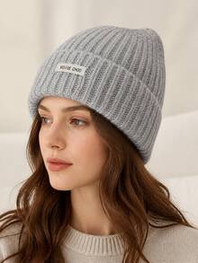 Women's Loose Folded Cuff Earflap Knit Hat, Cute Ear Design, Warm, Versatile, Brimless, Autumn/Winter - Knitted Hat - View 2