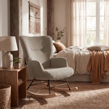 Goeurvant Scandinavian Minimalist Nursery Rocking Chair And Accent Armchair With Footstool Textured Fabric Sand Ergonomic High Wide Back Thick Padding Non Slip Pads For Relaxing Breastfeeding Living Room And Nursery - Sand Textured Fabric - View 10