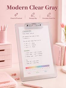 1pc Multicolor Transparent Acrylic A4 Clipboard, Built-In Ruler And Pen Clip, Hanging Hole Document Writing Board, Practical Gift, Study And School Supplies, Popular Desktop Office File Storage Organizer - Multiple Styles - View 3