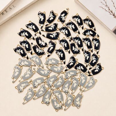 10pcs Cute Black White Gray Cat Alloy Pendant Charms, Cartoon Adorable Design, DIY Phone Charm, Keychain, Necklace, Earrings, Bracelet, Summer Carnival Back To School Season Ins Niche Healing Style Accessories