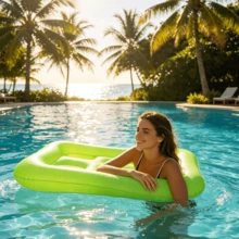 Multicolor Square Hollow‑Out Inflatable Pool Float, PVC Water Floating Lounge Bed With Hand‑Rest Cutouts For Adult Summer Swimming Pool Beach Party - A - View 5