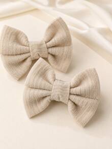 2pcs Beige Knitted Bow Hair Clips For Girls, Cute Barrettes, Twisted ...