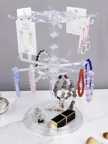 1件 16鉤旋轉收納架，可調節底部間距，可用作鑰匙架/展示架來存放鑰匙、眼鏡，或作為附托盤的桌面珠寶架存放項鍊，適合返校季 - 彩色 - 查看 3