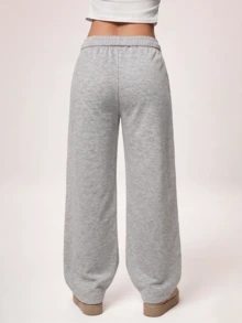 KyrLssu Women High Waist Drawstring Wide Leg Sweatpants, Casual Loose Pocket Workout Trousers - Grey - View 2