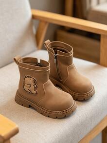 1 Pair Comfortable Fashion Kids Boots, Mid-To-Large Children Boots With Side Zipper For Easy On And Off, Baby Boots Suitable For Outdoor Casual - Brown - View 3