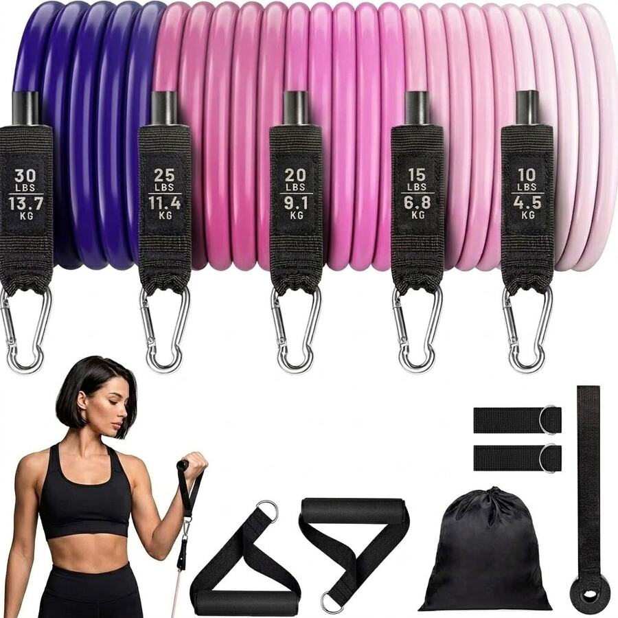 5-Level Resistance Band Set With Handles, Stackable Fitness Band Kit, Includes Door Anchor And Ankle Straps, Suitable For Home Gym, Muscle Shaping, Strength Training, Yoga And Stretching - Multicolor - View 1