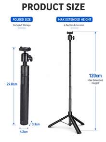 120cm Magnetic Quick Release Action Camera Selfie Stick Tripod, 6-Section Aluminum Alloy + PC Telescopic Pole With Adjustable Ball Head Mount And Built-In 1/4" Screw Interface, Compatible With DJI Osmo Action 5 Pro/4/3, Suitable For Vlog, Travel And Outdoor Shooting - View 4