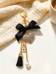 1pc Bowknot Keychain, Car Pendant, Hair Accessory, Casual Bohemian Party Cute Street Elegant Zinc Alloy, Suitable For All Seasons - Black - View 3