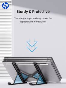 HP Portable Folding Laptop Stand: Aluminum Alloy Material, Adjustable Ergonomic Height Riser, Hollow Heat Dissipation Design, Non-Slip And Stable, Suitable For Most Laptops And IPads, Black. - View 5