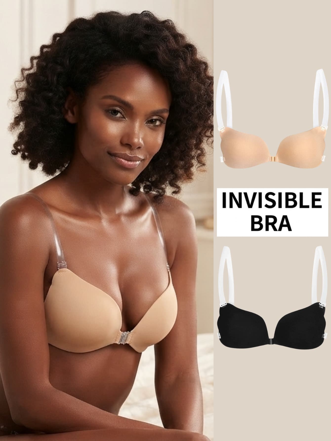 YIYANG 2/1Pack Of Push-Up, Self-Adhesive Bra With Clear Straps; Invisible, Backless, Sticky Bra; Wing-Shaped Bra, Lingerie, And Adhesive Cups. - Multicolor - View 1
