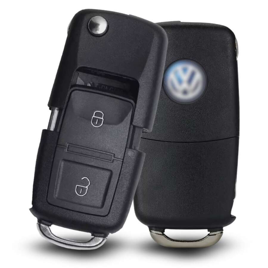 Carcaça de Chave Automotiva Retrátil Compatível com VW Saveiro com Chaveiro Metálico - A - Visão 1