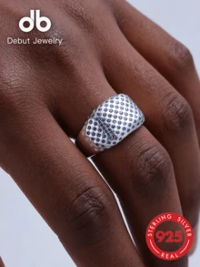 1pc S925 Sterling Silver Ring, Inlaid With Blue Synthetic Cubic Zirconia, Unisex Couple Wear, Square Classic Unique Guardian Jewelry, Valentine's Day Christmas Gift, Gift Box - Square Classic Style - View 7