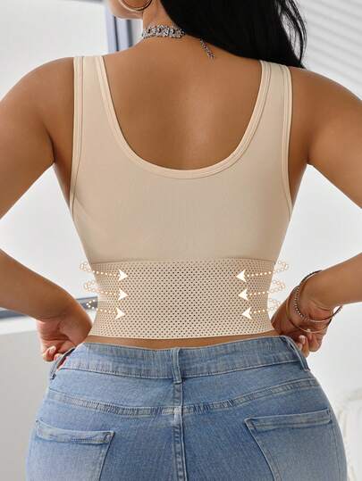 Plus Size Women's Front Hook Waist-Cinching Shapewear, Sexy Lace Front Hook Bra, Wire-Free Non-Padded Shaping Tank Top