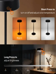Lampu Meja LED Tahan Air 3 Warna yang Dapat Diredupkan, Lampu Meja Mini Portabel Isi Ulang USB, Lampu Malam untuk Berkemah di Luar Ruangan, Samping Tempat Tidur, Teras, Perjalanan, Dalam/Luar Ruangan - hitam - View 5