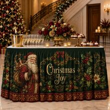 Vintage Christmas Tablecloth, Santa Claus And Holly Print, Christmas Joy Green Polyester Tablecloth, Luxury Holiday Party Decoration, Suitable For Dining Room, Home Gathering And Winter Home Decor - A - View 6