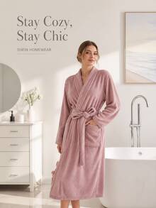 1pc Women's Wearable Bathrobe, Dusty Rose - Mauve Purple - View 7