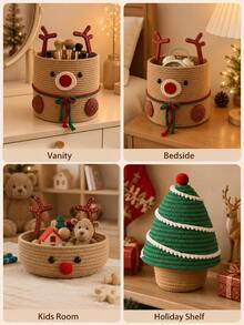 Cute Christmas Knitted Storage Basket, Reindeer Christmas Tree Shaped Cotton Rope Storage Box, Holiday Desktop Candy Gift Storage Rack, Suitable For Holiday Home Decor And Children's Room - Multicolor - View 6