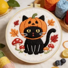2D Beginner Punch Needle Embroidery Kit With Frame, Halloween Theme ,20*20cm/7.9*7.9in Pre-Printed Pattern DIY Punch Needle Set, Complete Yarn & Punch Tool Kit, Handmade Wall Decor For Living Room Bedroom, Ideal Birthday Gift - Halloween - View 16