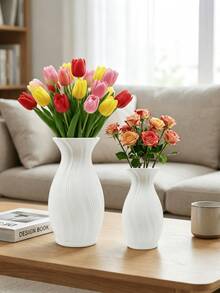1pc Unbreakable Plastic Vase, Minimalist White Wavy Geometric Design Hydroponic Plant Container, Suitable For Living Room Decor, Bedroom Decoration, Home Life, Wedding Gift - White - View 2