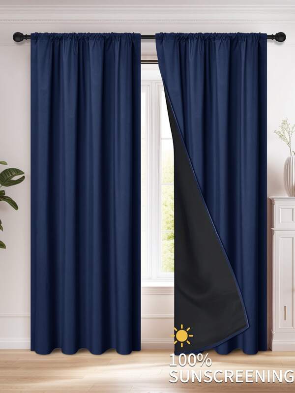 1pc/2pcs Solid Color Blackout Curtains, Thin, Rod Pocket Design, 100% Polyester Fiber Blackout & Sun Protection, Classic Minimalist Style, Suitable For Bedroom, Living Room, Study Room Window Decoration, Room Decoration, Living Room Decoration