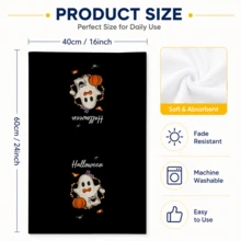 2pcs Black Beads Pumpkin Halloween Kitchen Towels, Farmhouse Bat Spider Decorative Hand Towel Set - Multicolor - View 6