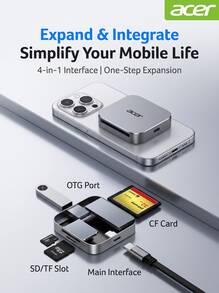 Acer 4-In-1 Magnetic Card Reader Type-C Interface SD/TF/CF Triple Card Reader Ultra-Thin Portable Suitable For Phone/Tablet/Computer OTG Expansion - View 4