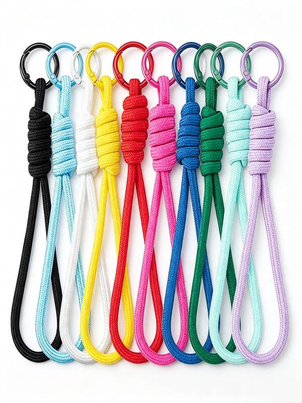 1/10/20/40pcs Solid Color Bohemian Polyester Paracord Keychain, Paracord Keychain Bag Pendant