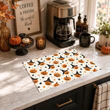 1pc Pumpkin Pattern Printed Diatomaceous Earth Kitchen Drain Mat, Halloween, Can Be Used As Halloween Gift, Halloween Decoration, Absorbent Dish Drying Mat, Coffee Machine Mat, Dishwashing Mat, Sink Mat, Kitchen Countertop Protection Mat, Suitable For Cups, Plates, Tableware And Kitchen Decoration - Multicolor - View 4