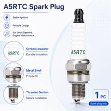 1PC 71mm A5RTC Spark Plug, Heat-Resistant Ceramic & Metal Small Engine Ignition Plug, White Ribbed Insulator With Threaded Electrode, Replacement Spark Plug For Generator, Lawn Mower & Garden Tool Engine Maintenance - A5RTC - View 4