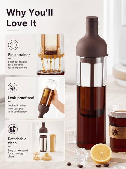 Jarra de café en frío de gran capacidad de 1000ml, jarra de extracción de vidrio borosilicato de alta calidad, jarra de café en frío multifuncional para uso doméstico, adecuada para café y té de frutas