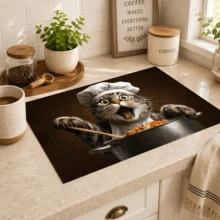 1pc, Cat Pattern Printed Diatomaceous Earth Kitchen Drain Mat, Absorbent Dish Drying Mat, Coffee Machine Mat, Dishwashing Mat, Sink Mat, Kitchen Countertop Protector, Suitable For Cups, Plates, Tableware And Kitchen Decor - Multicolor - View 8